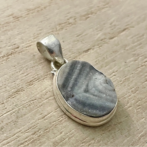 Natural Rosette Desert Druzy Sterling Silver 925 Pendant - Picture 2 of 4